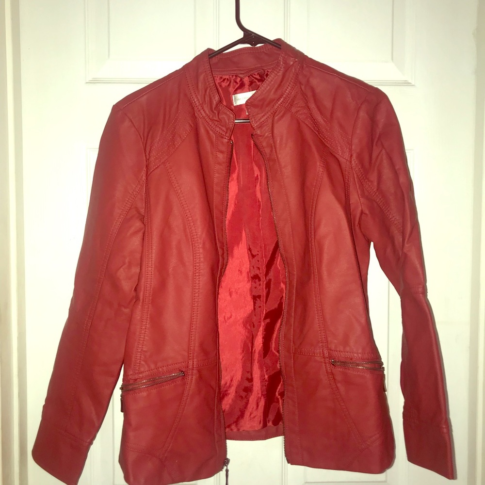 Faux Red Leather Jacket